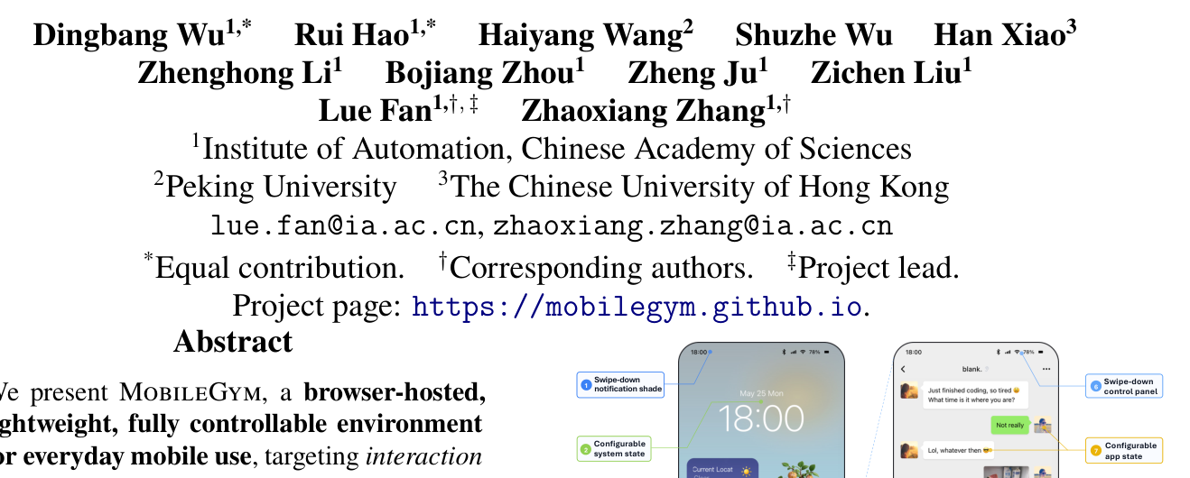 MobileGym: A Verifiable and Highly Parallel Simulation Platform for Mobile GUI Agent Research authors and affiliations
